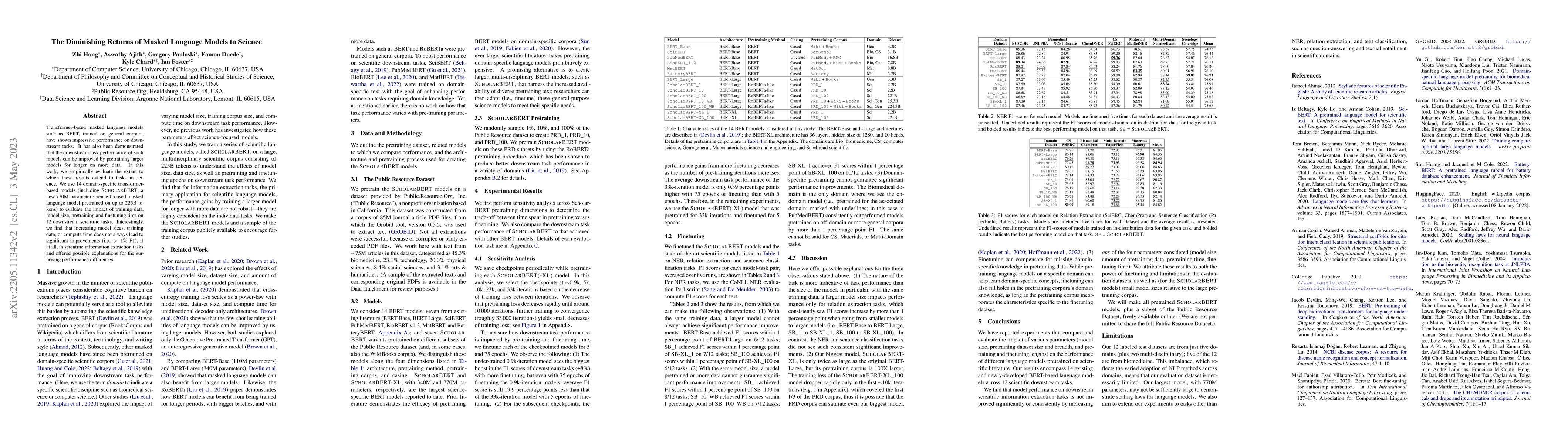 Thumbnail for The Diminishing Returns of Masked Language Models to Science