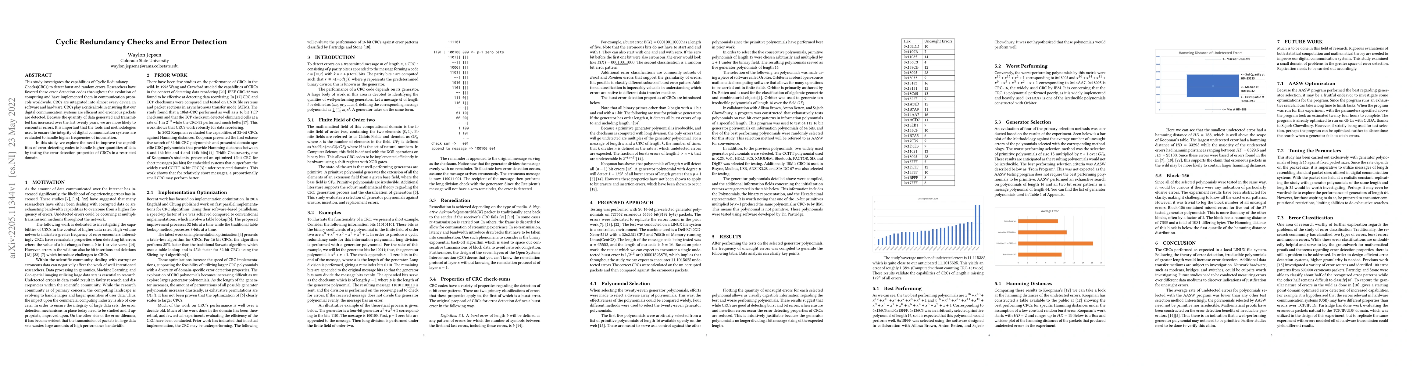 Thumbnail for Cyclic Redundancy Checks and Error Detection