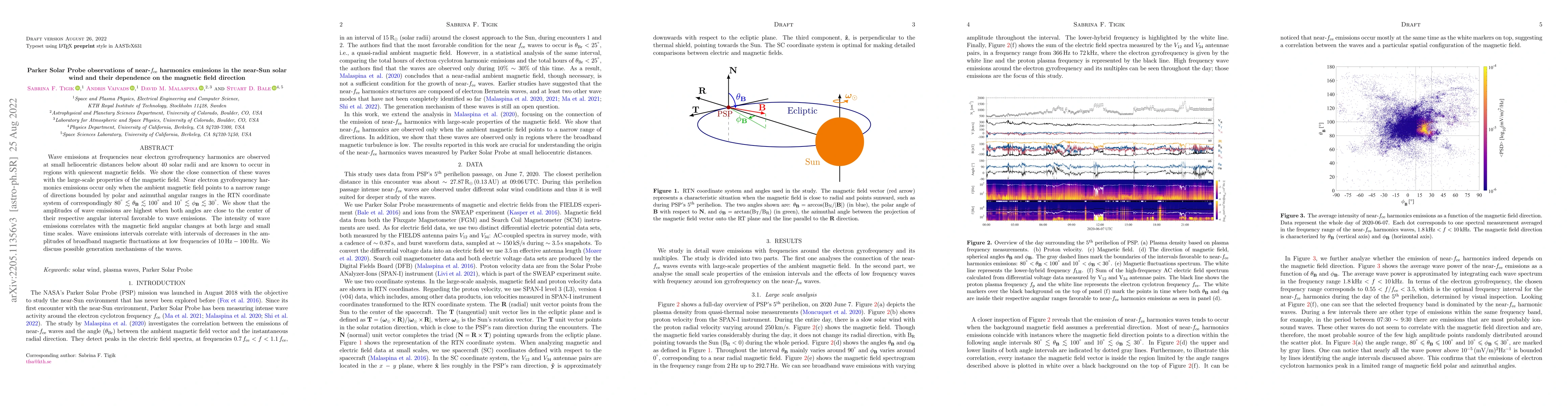 Thumbnail for Parker Solar Probe observations of near-$f_{\rm ce}$ harmonics emissions
  in the near-Sun solar wind and their dependence on the magnetic field
  direction