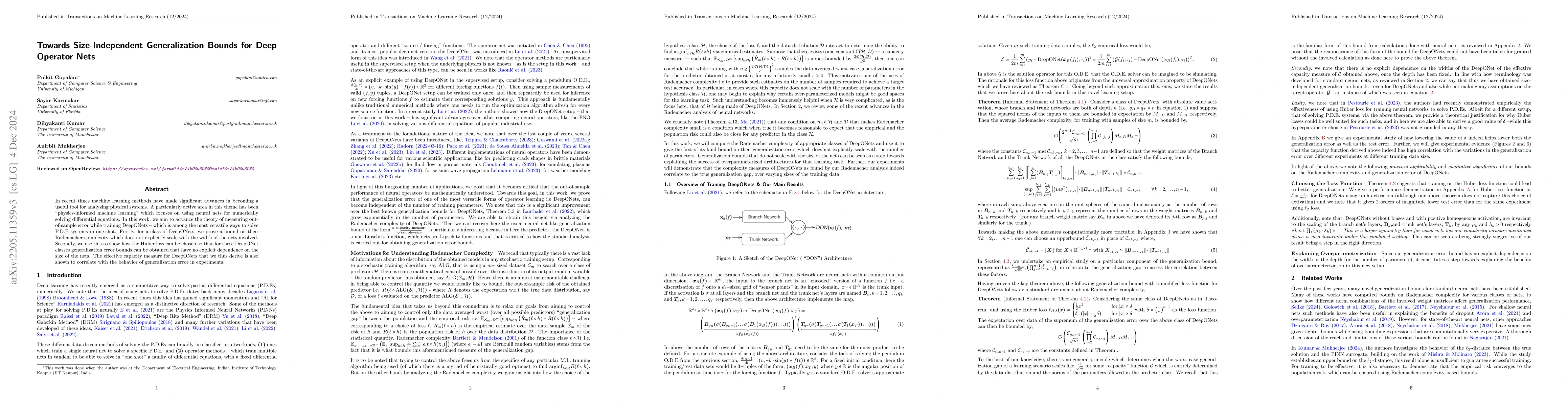 Thumbnail for Towards Size-Independent Generalization Bounds for Deep Operator Nets