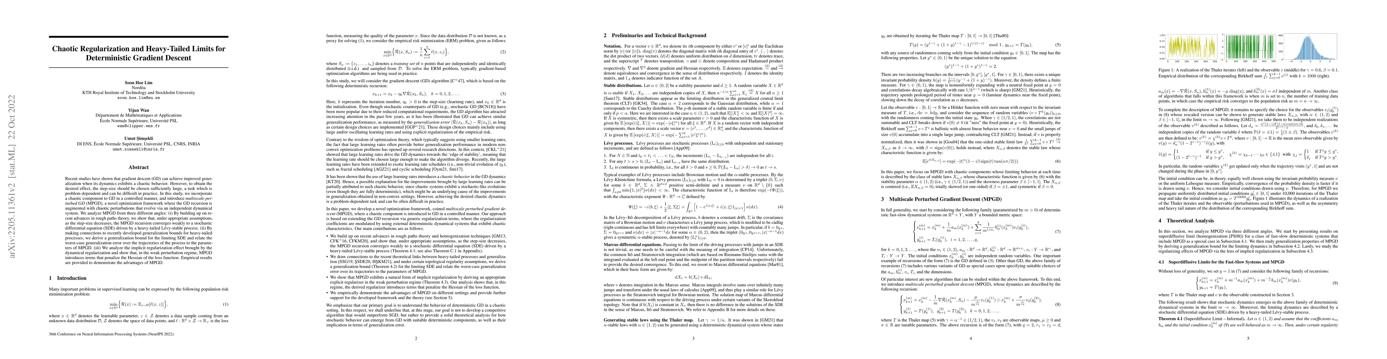 Thumbnail for Chaotic Regularization and Heavy-Tailed Limits for Deterministic
  Gradient Descent