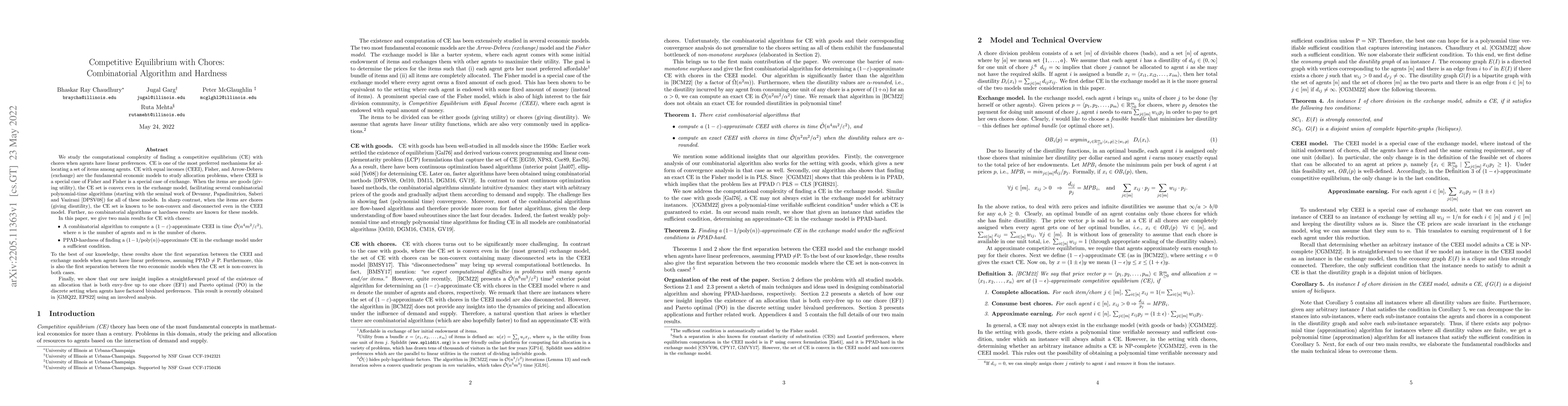 Thumbnail for Competitive Equilibrium with Chores: Combinatorial Algorithm and
  Hardness
