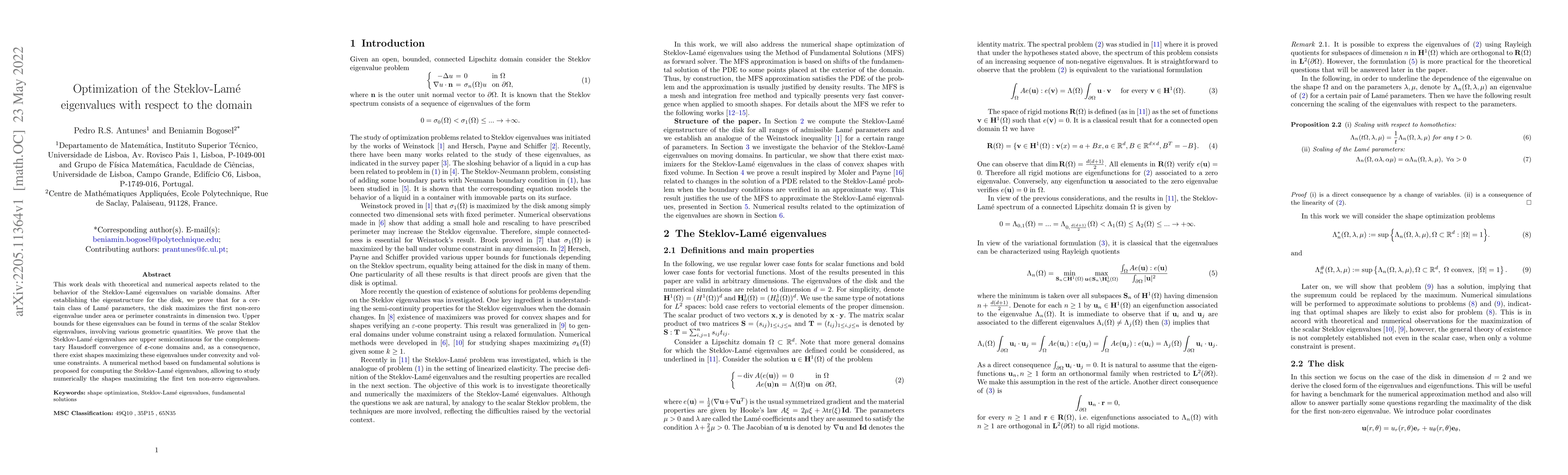 Thumbnail for Optimization of the Steklov-Lam\'e eigenvalues with respect to the
  domain
