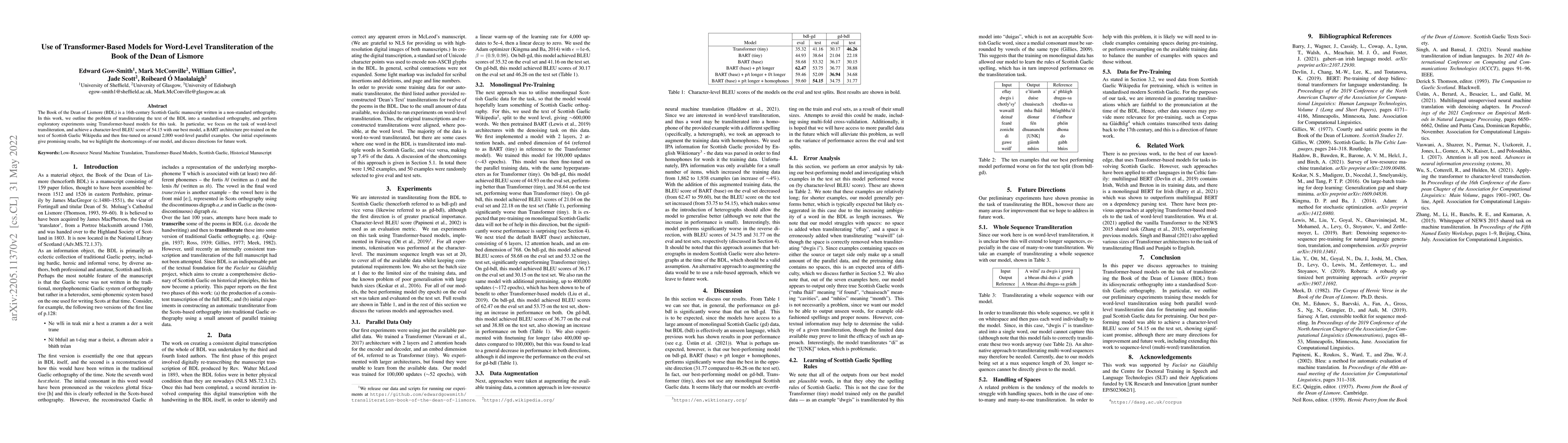 Thumbnail for Use of Transformer-Based Models for Word-Level Transliteration of the
  Book of the Dean of Lismore