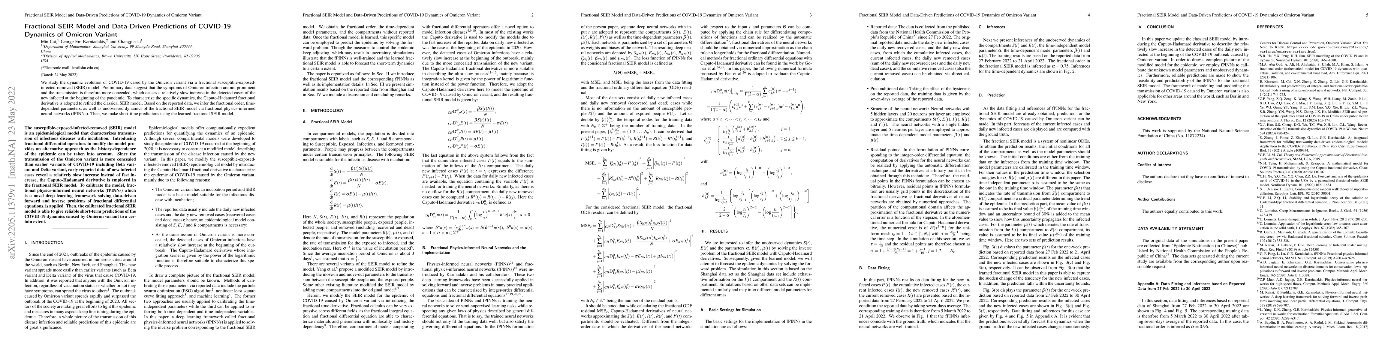 Thumbnail for Fractional SEIR Model and Data-Driven Predictions of COVID-19 Dynamics
  of Omicron Variant