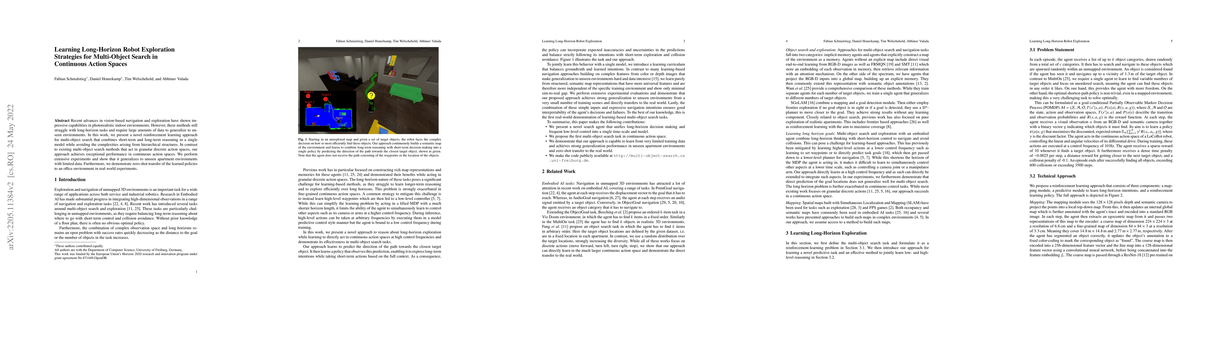 Thumbnail for Learning Long-Horizon Robot Exploration Strategies for Multi-Object
  Search in Continuous Action Spaces