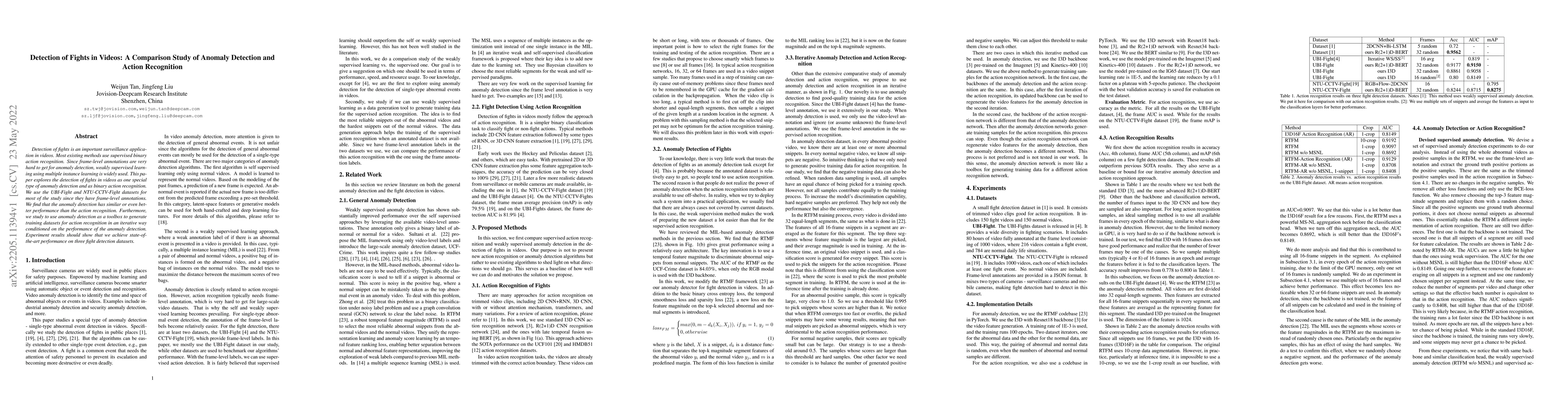 Thumbnail for Detection of Fights in Videos: A Comparison Study of Anomaly Detection
  and Action Recognition