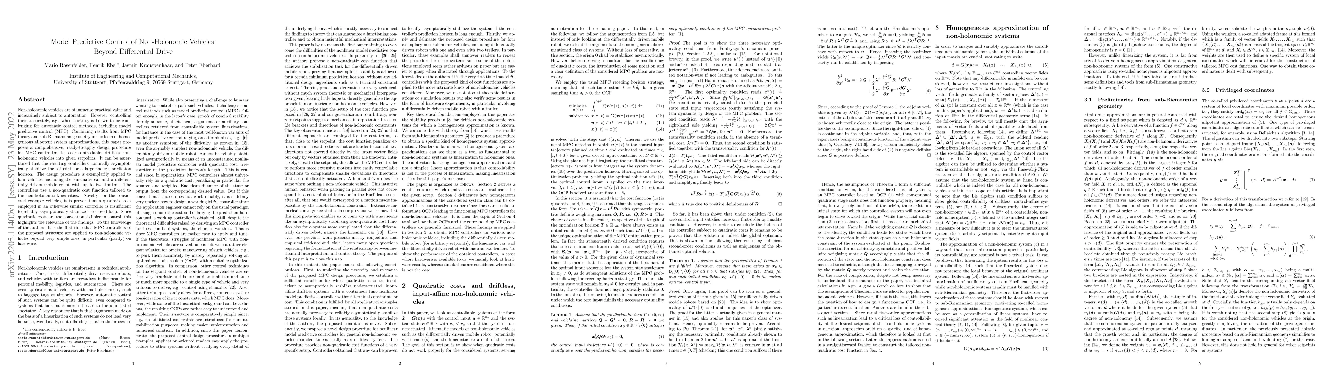 Thumbnail for Model Predictive Control of Non-Holonomic Vehicles: Beyond
  Differential-Drive