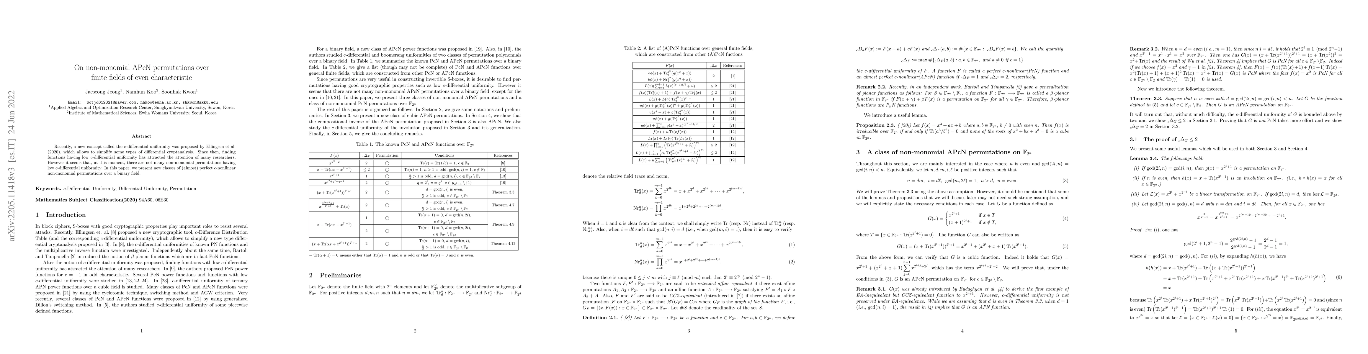 Thumbnail for On non-monomial APcN permutations over finite fields of even
  characteristic
