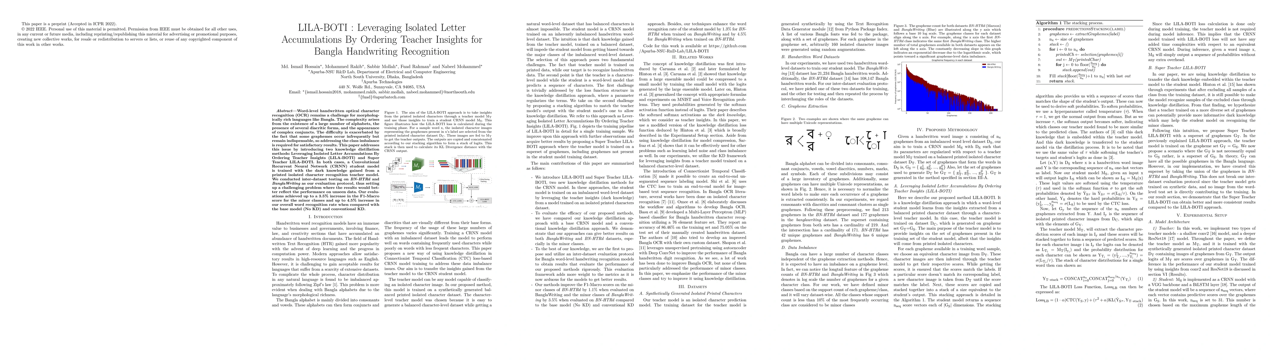 Thumbnail for LILA-BOTI : Leveraging Isolated Letter Accumulations By Ordering Teacher
  Insights for Bangla Handwriting Recognition