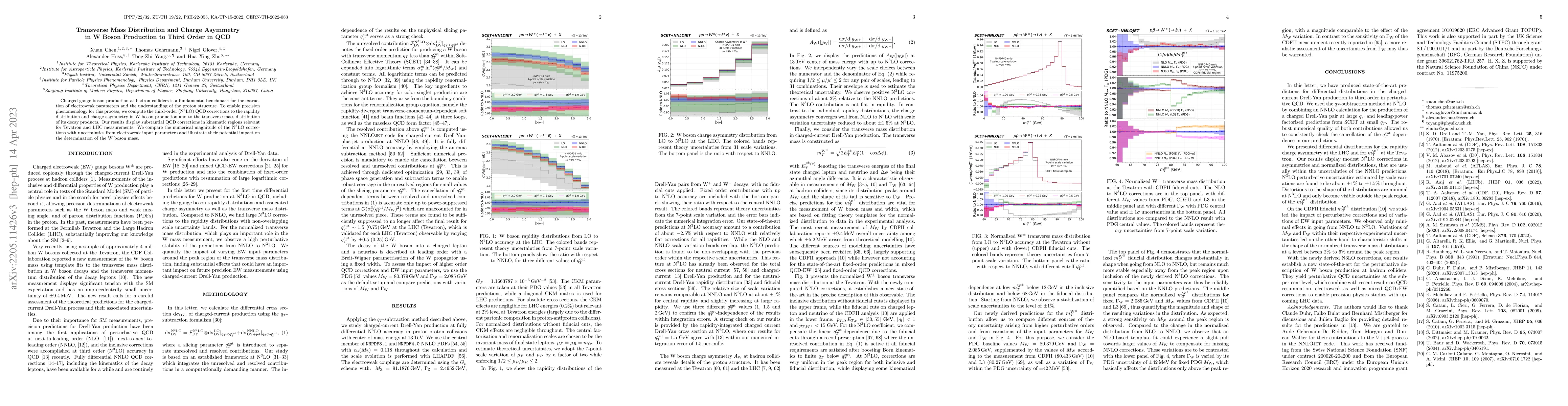 Thumbnail for Transverse Mass Distribution and Charge Asymmetry in W Boson Production
  to Third Order in QCD