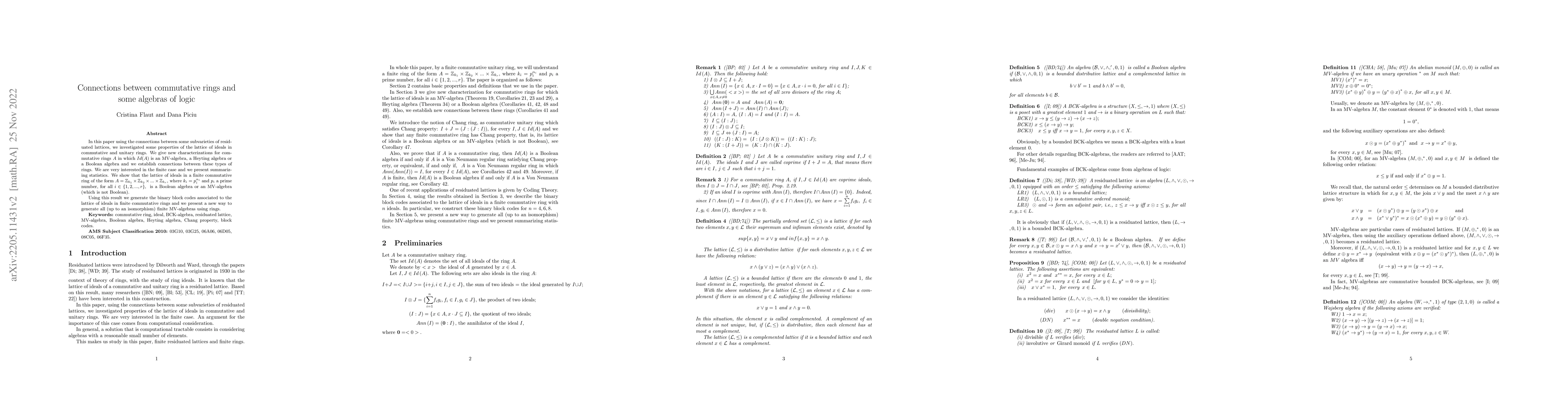 Thumbnail for Connections between commutative rings and some algebras of logic