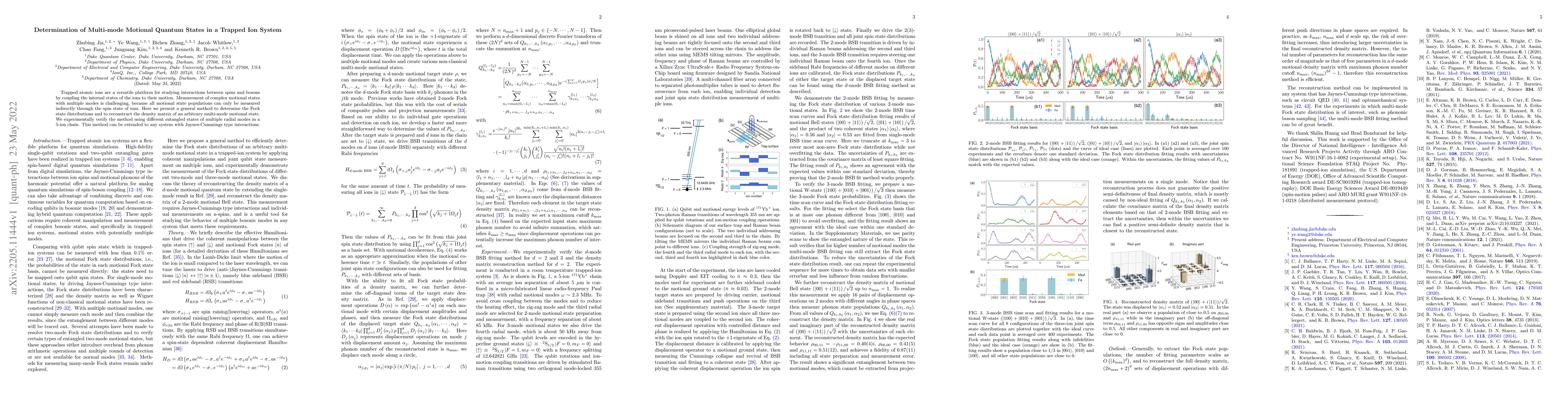 Thumbnail for Determination of Multi-mode Motional Quantum States in a Trapped Ion
  System