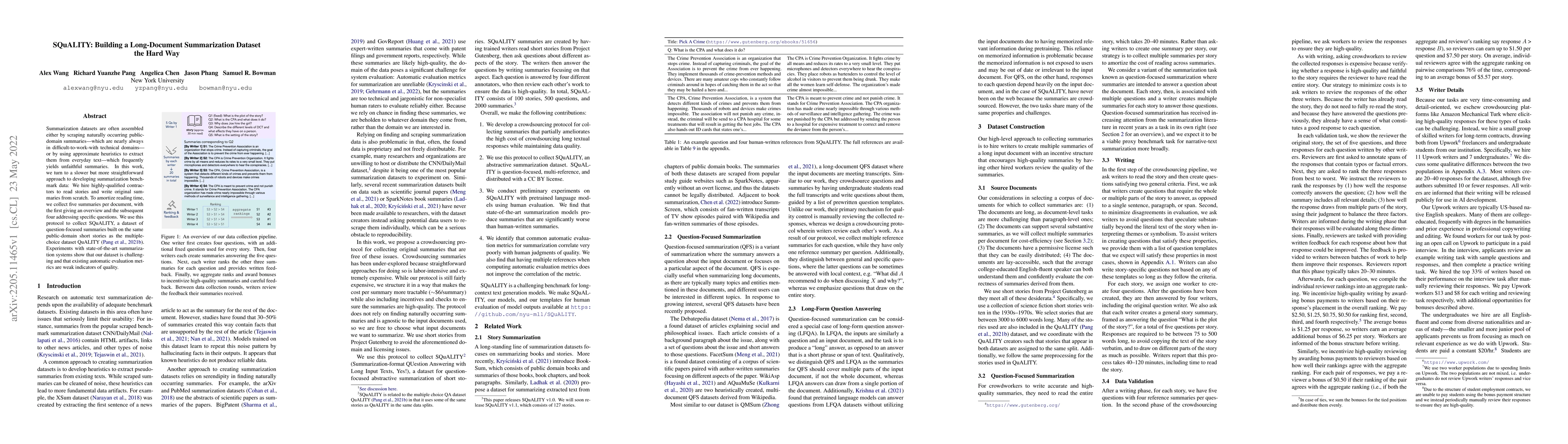 Thumbnail for SQuALITY: Building a Long-Document Summarization Dataset the Hard Way