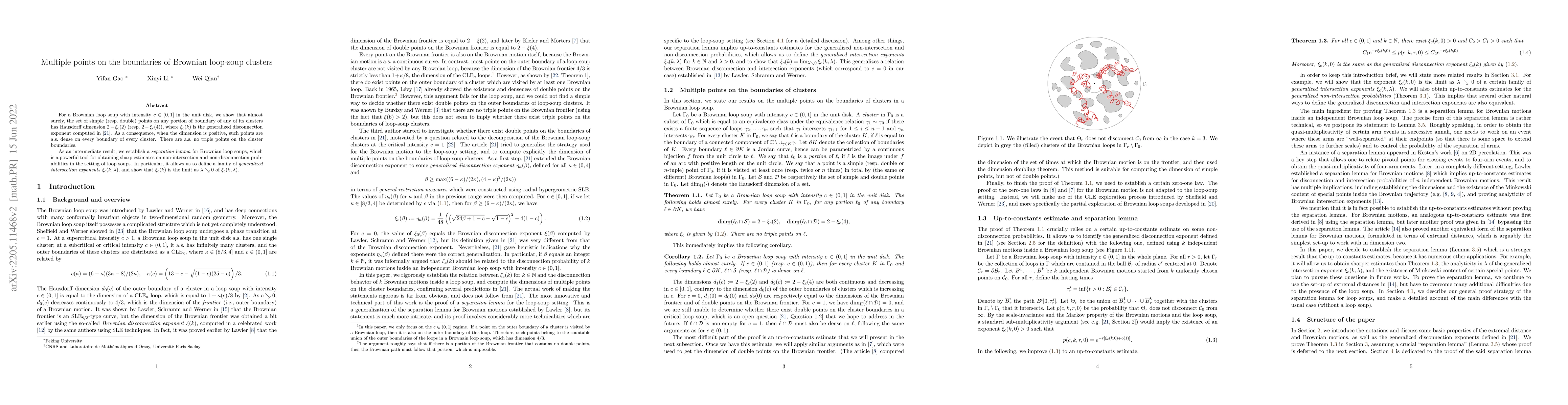 Thumbnail for Multiple points on the boundaries of Brownian loop-soup clusters