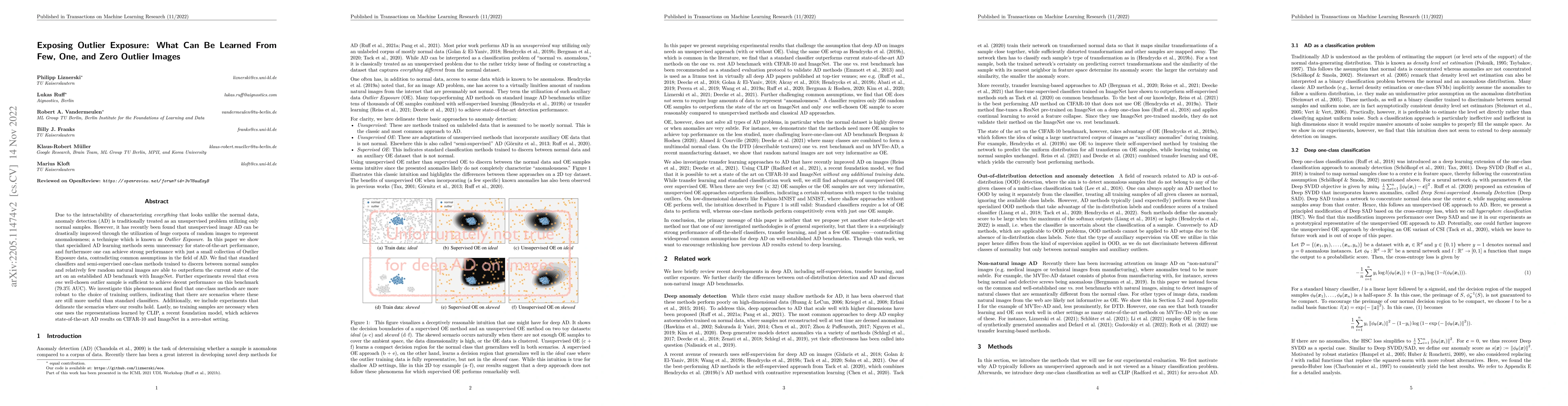 Thumbnail for Exposing Outlier Exposure: What Can Be Learned From Few, One, and Zero
  Outlier Images
