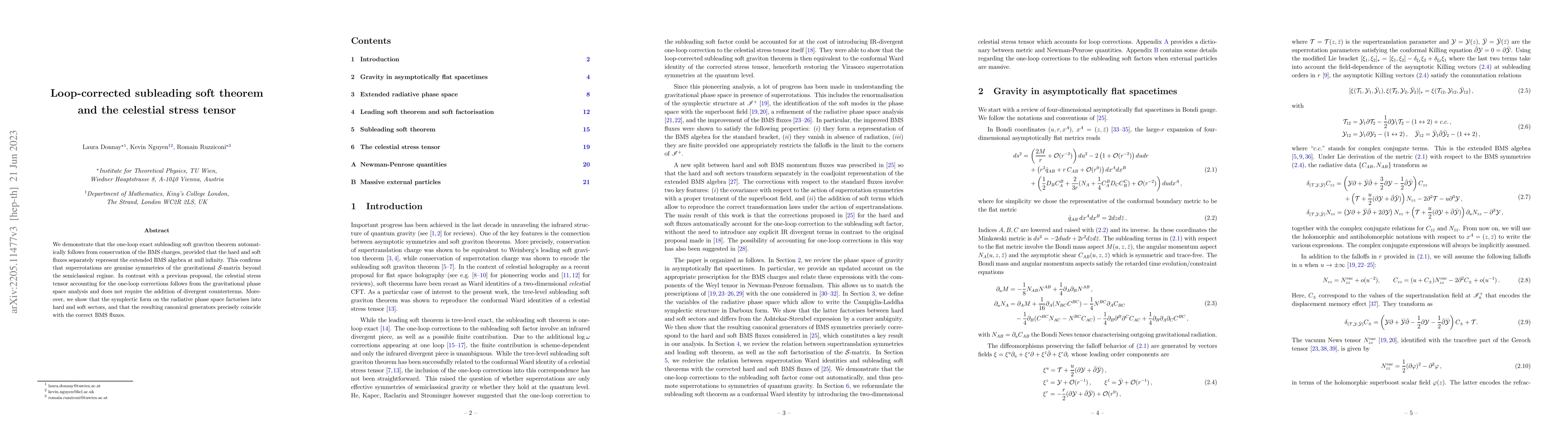 Thumbnail for Loop-corrected subleading soft theorem and the celestial stress-tensor