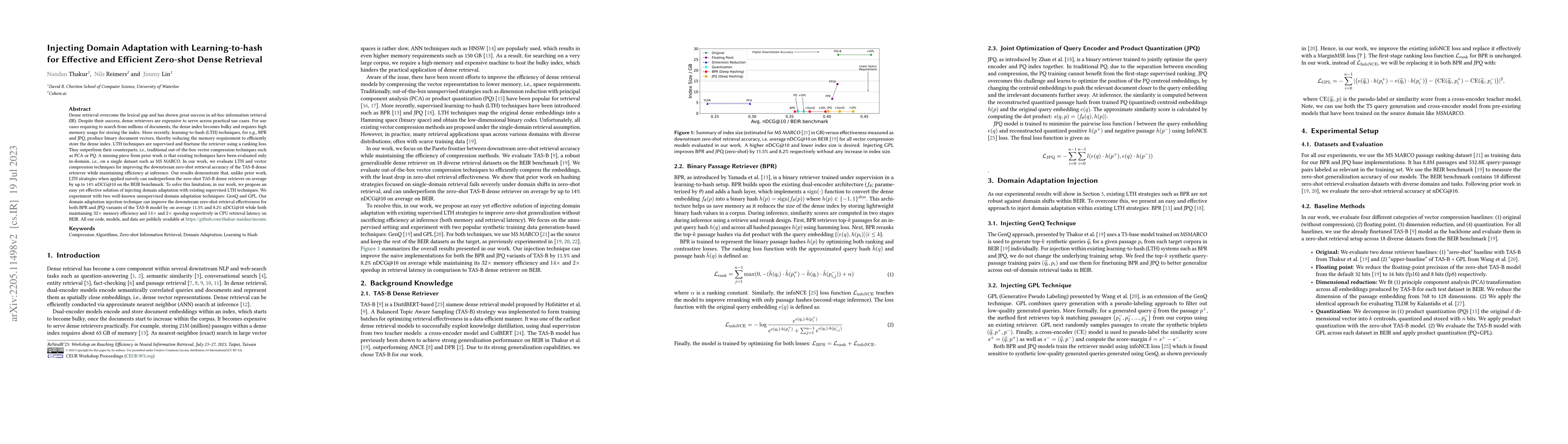 Thumbnail for Injecting Domain Adaptation with Learning-to-hash for Effective and
  Efficient Zero-shot Dense Retrieval