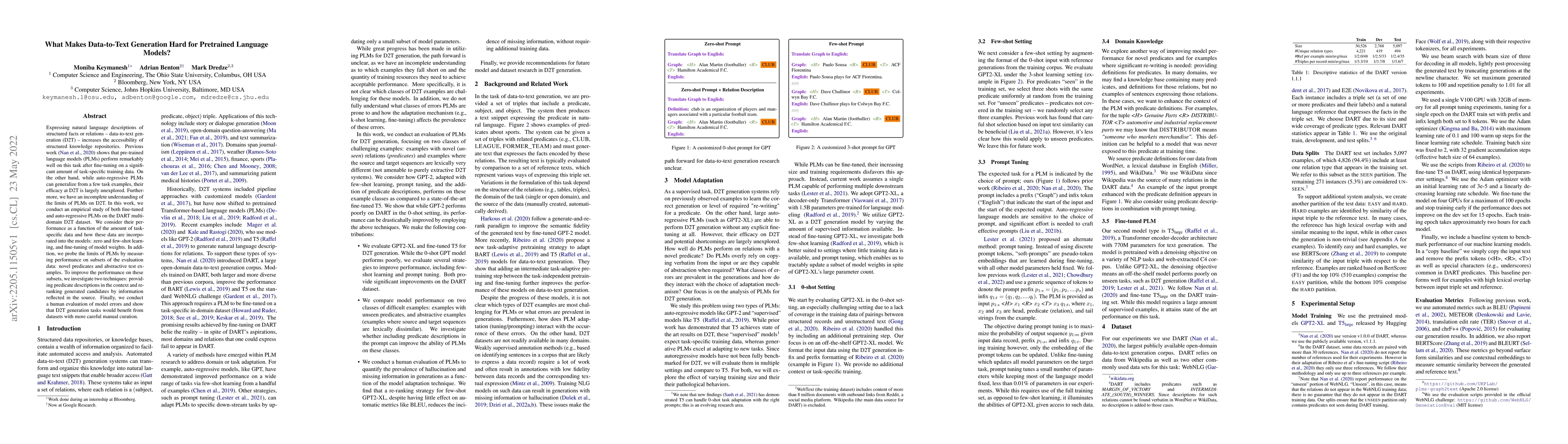 Thumbnail for What Makes Data-to-Text Generation Hard for Pretrained Language Models?