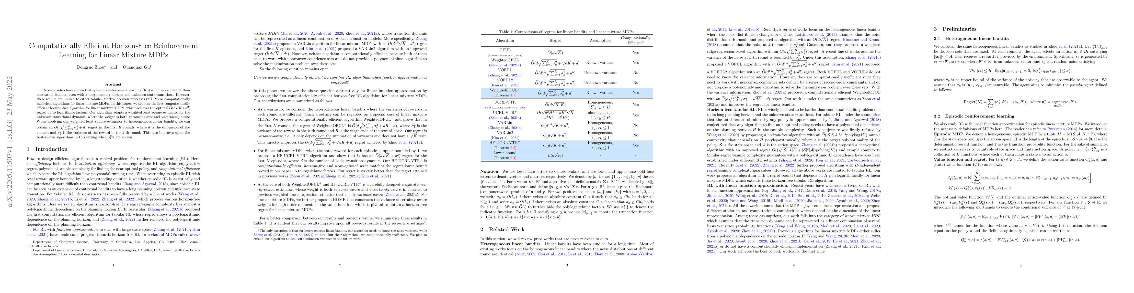 Thumbnail for Computationally Efficient Horizon-Free Reinforcement Learning for Linear
  Mixture MDPs