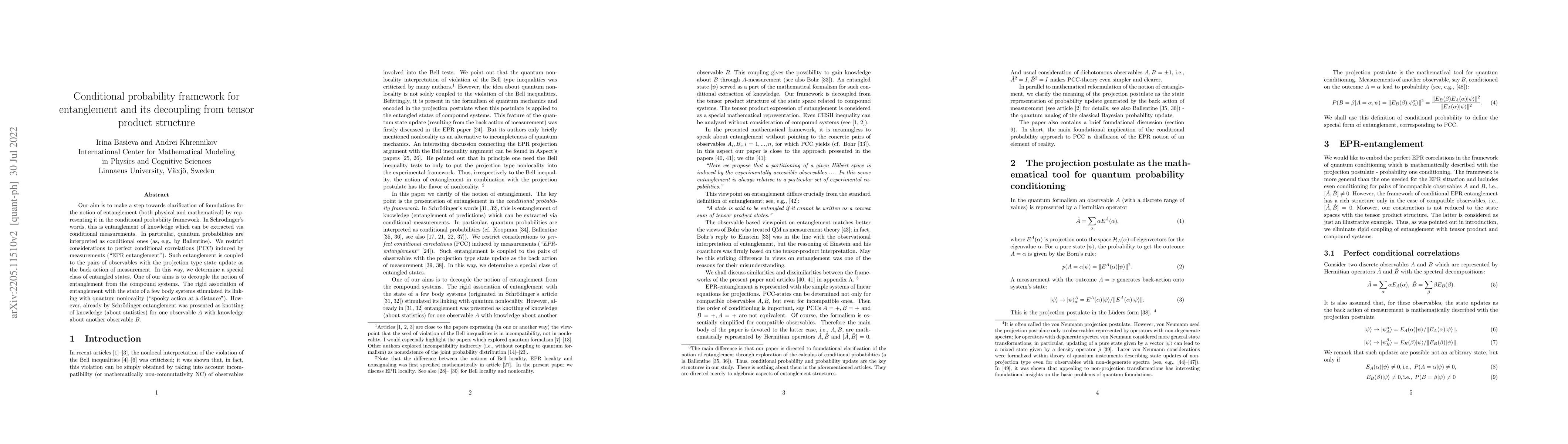 Thumbnail for Conditional probability framework for entanglement and its decoupling
  from tensor product structure