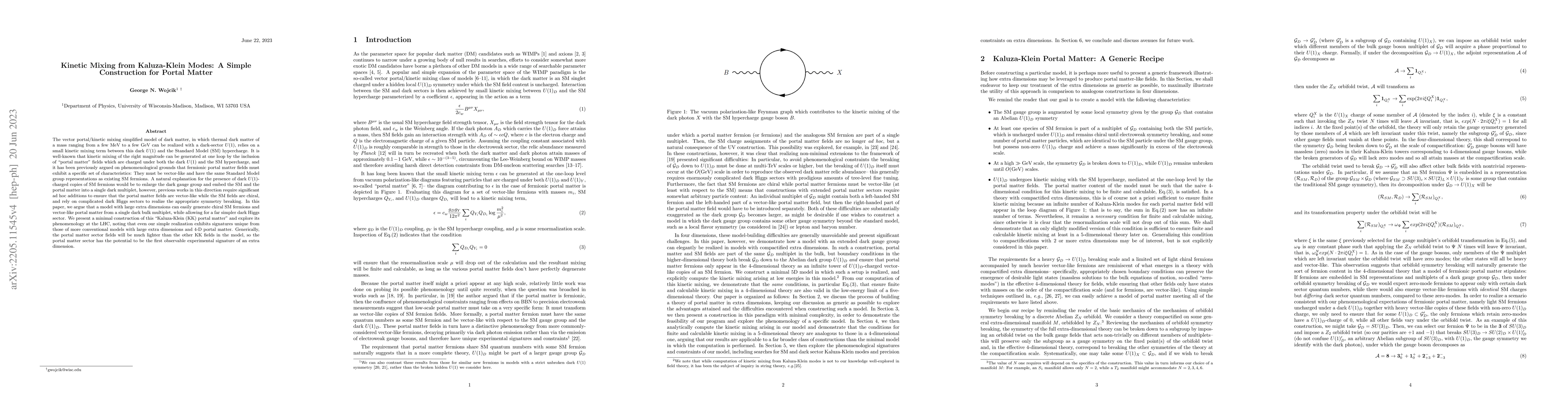 Thumbnail for Kinetic Mixing from Kaluza-Klein Modes: A Simple Construction for Portal
  Matter