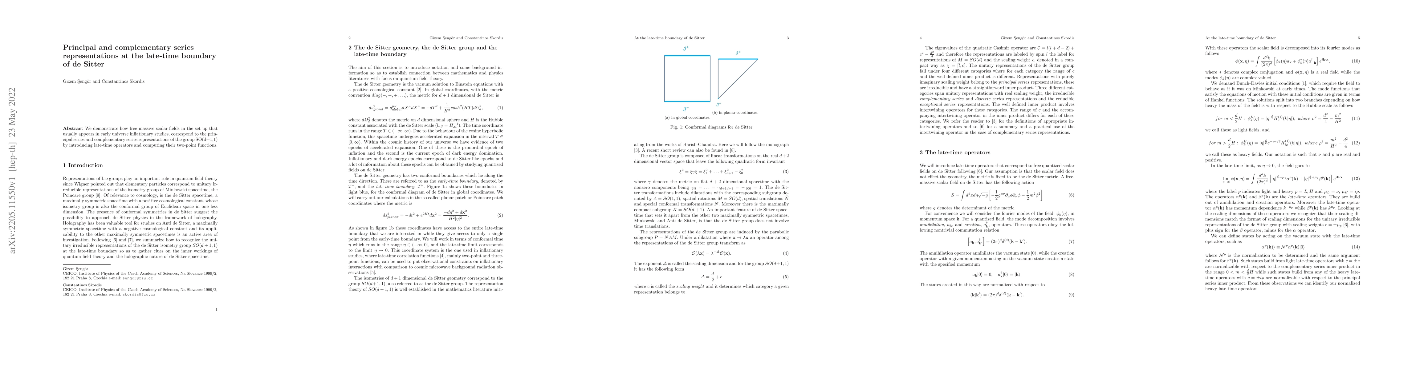Thumbnail for Principal and complementary series representations at the late-time
  boundary of de Sitter