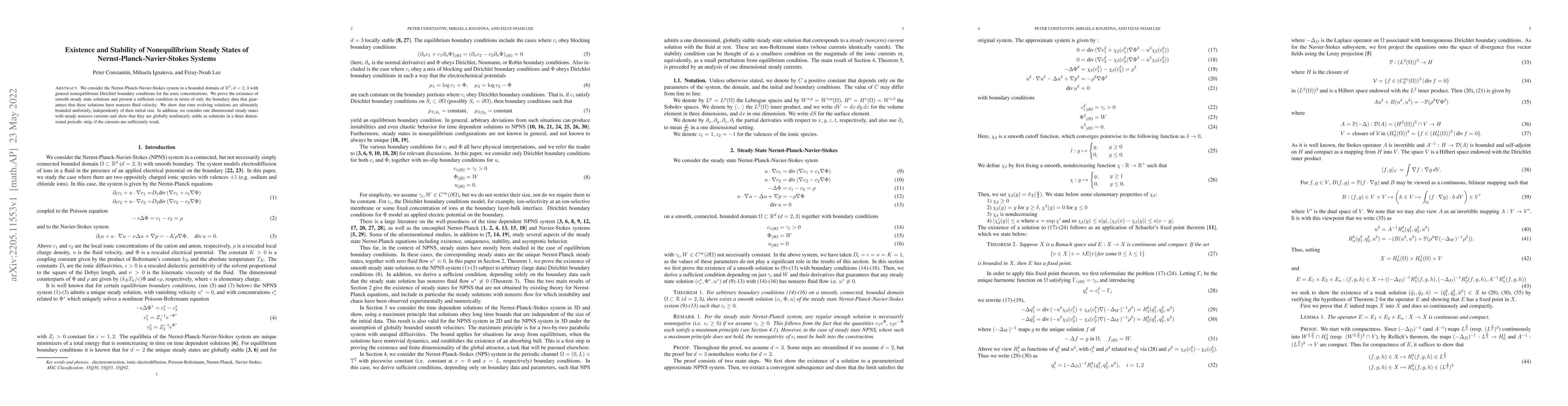Thumbnail for Existence and Stability of Nonequilibrium Steady States of
  Nernst-Planck-Navier-Stokes Systems