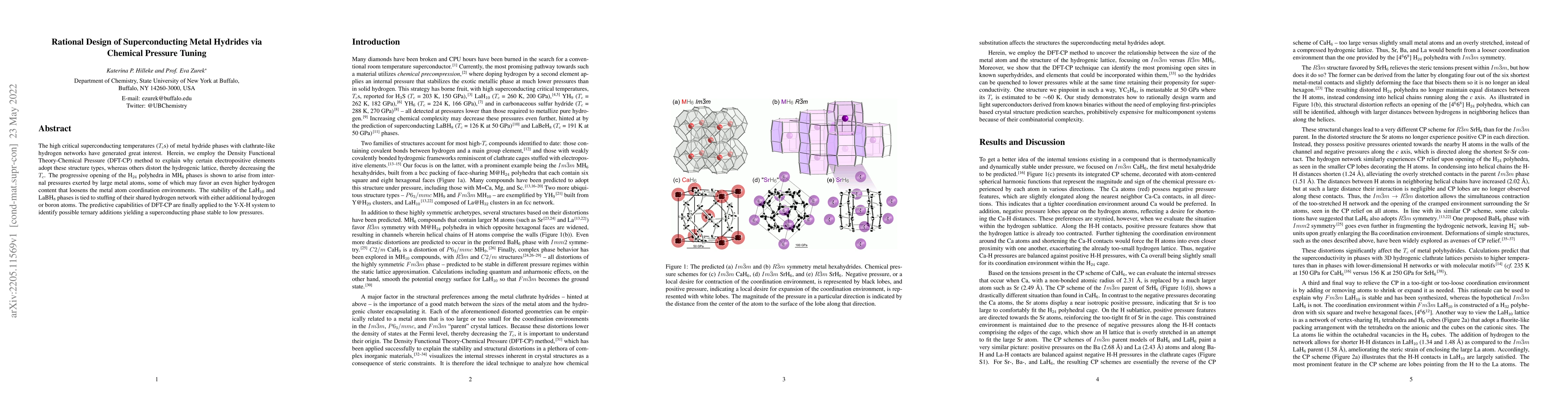 Thumbnail for Rational Design of Superconducting Metal Hydrides via Chemical Pressure
  Tuning
