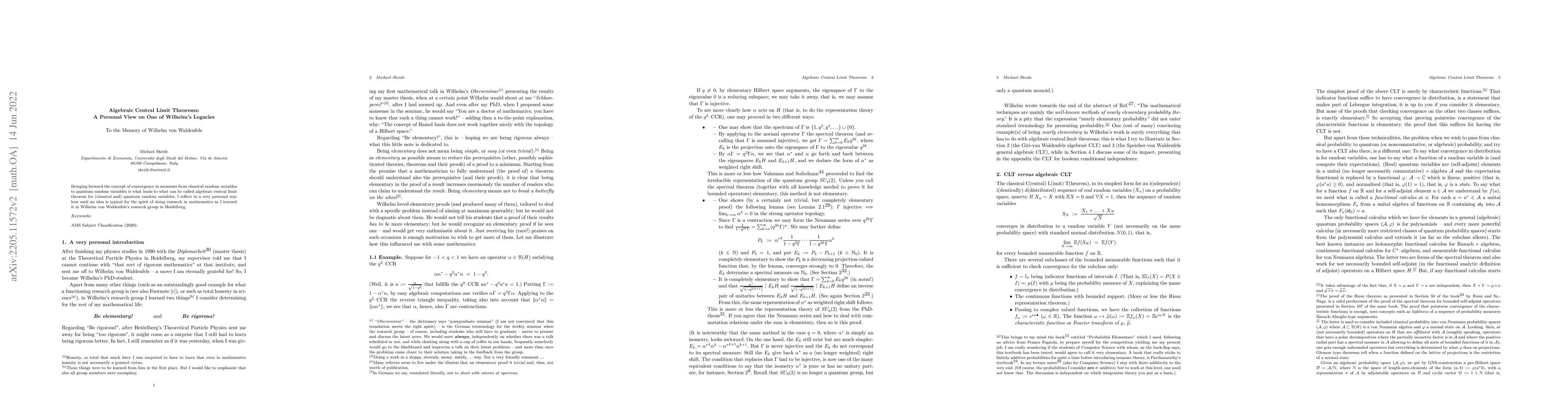 Thumbnail for Algebraic Central Limit Theorems: A Personal View on One of Wilhelm's
  Legacies -- To the Memory of Wilhelm von Waldenfels