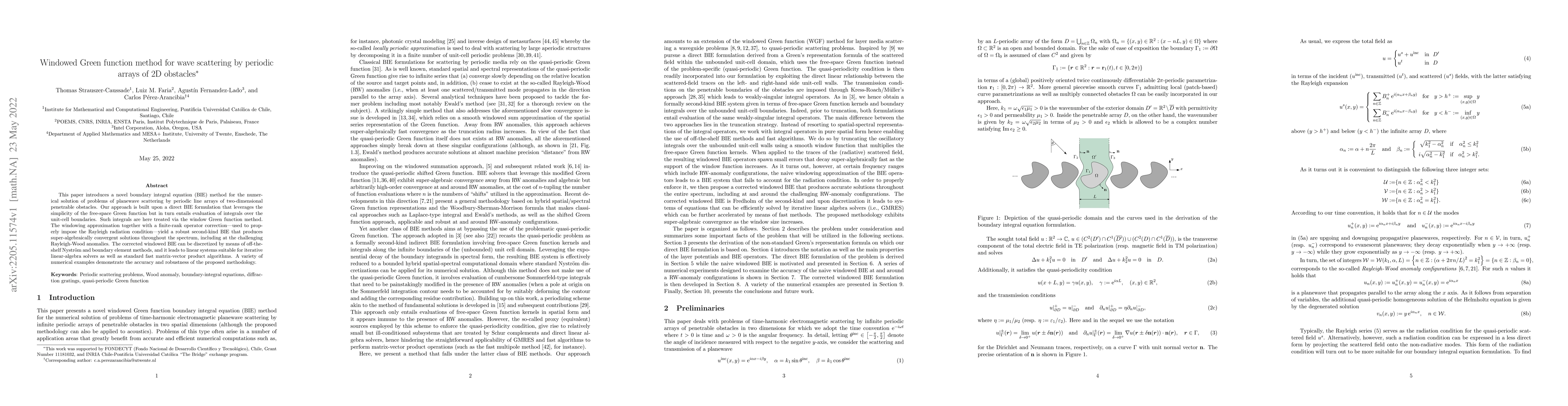 Thumbnail for Windowed Green function method for wave scattering by periodic arrays of
  2D obstacles