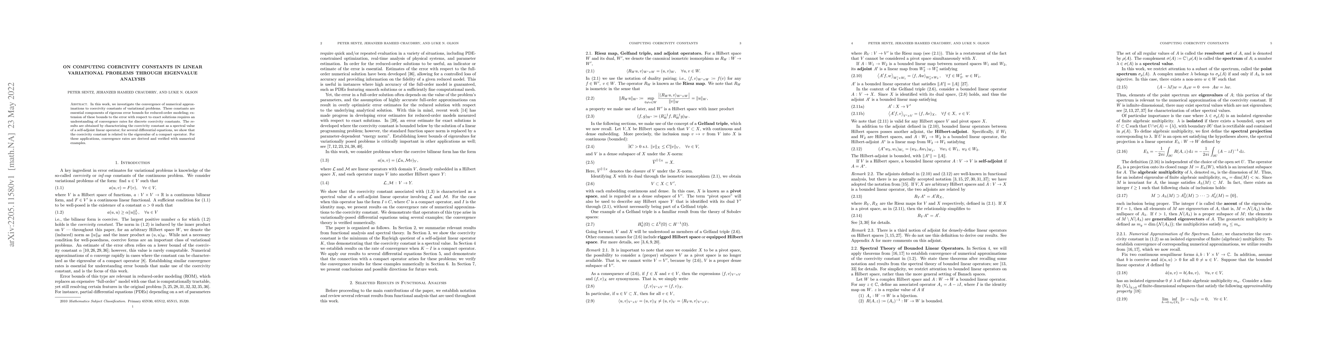 Thumbnail for On Computing Coercivity Constants in Linear Variational Problems Through
  Eigenvalue Analysis