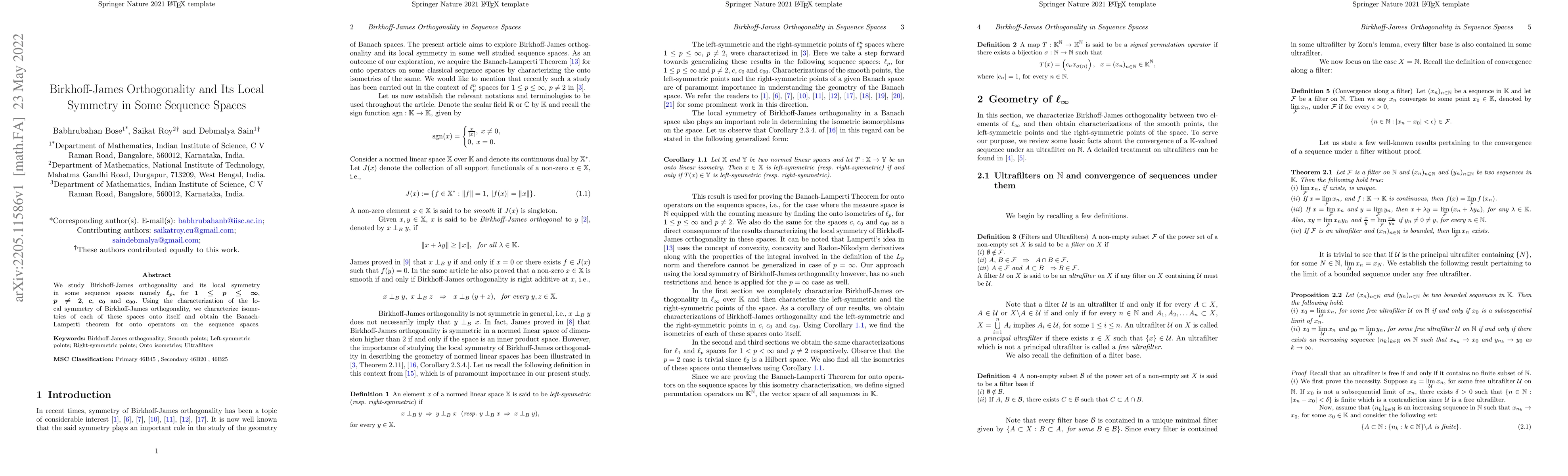 Thumbnail for Birkhoff-James Orthogonality and Its Local Symmetry in Some Sequence
  Spaces