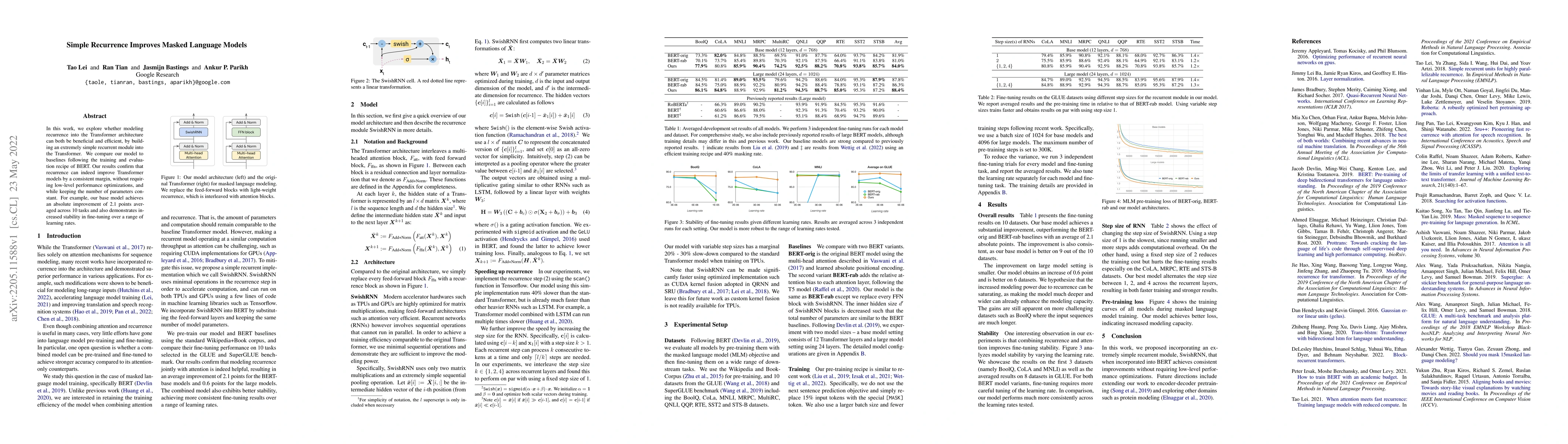 Thumbnail for Simple Recurrence Improves Masked Language Models