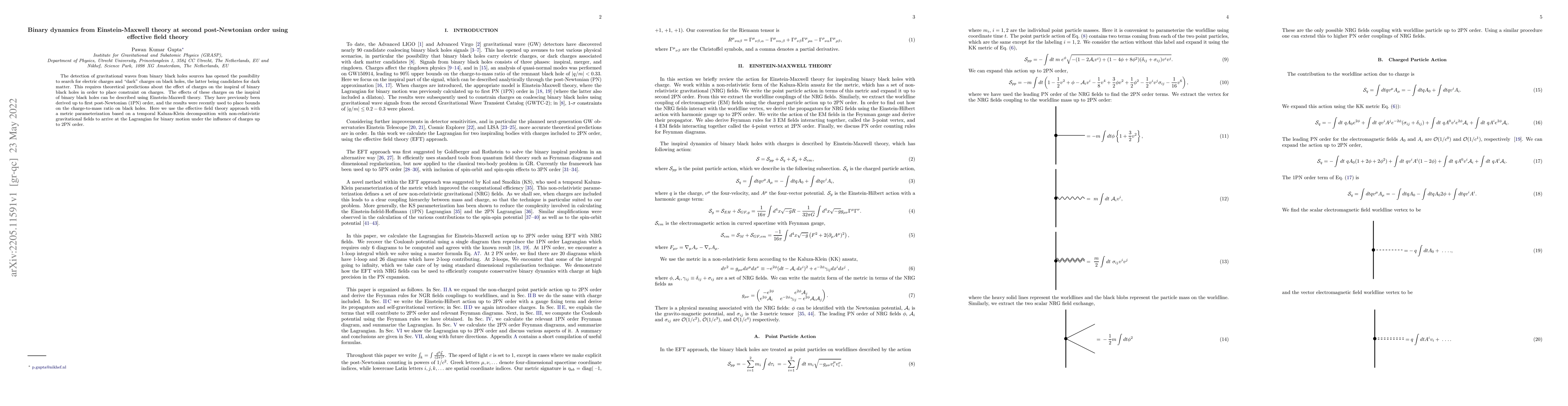Thumbnail for Binary dynamics from Einstein-Maxwell theory at second post-Newtonian
  order using effective field theory