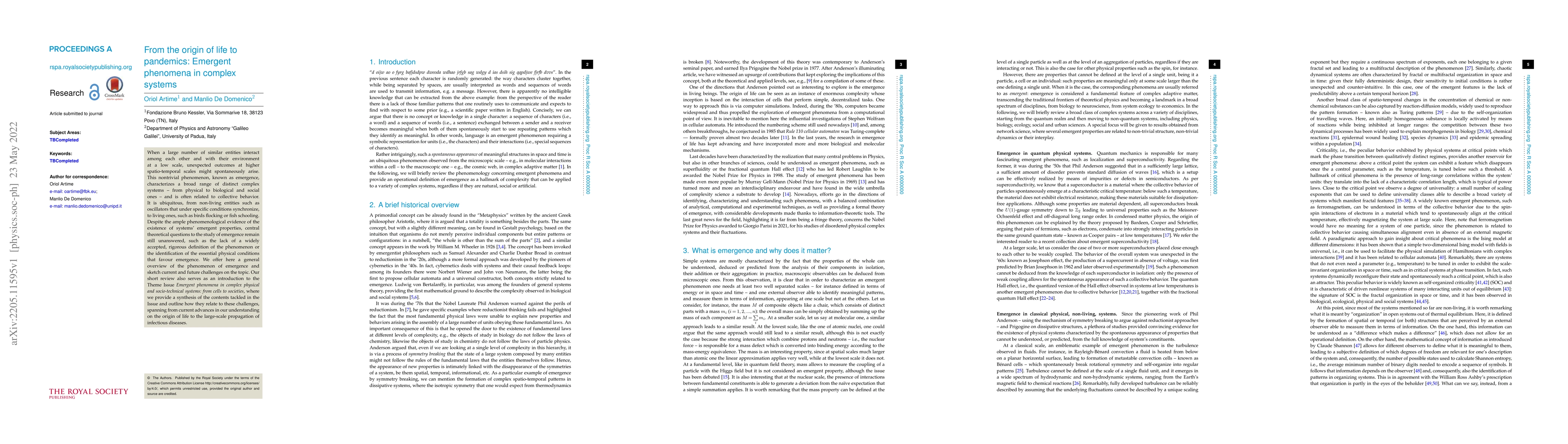 Thumbnail for From the origin of life to pandemics: Emergent phenomena in complex
  systems
