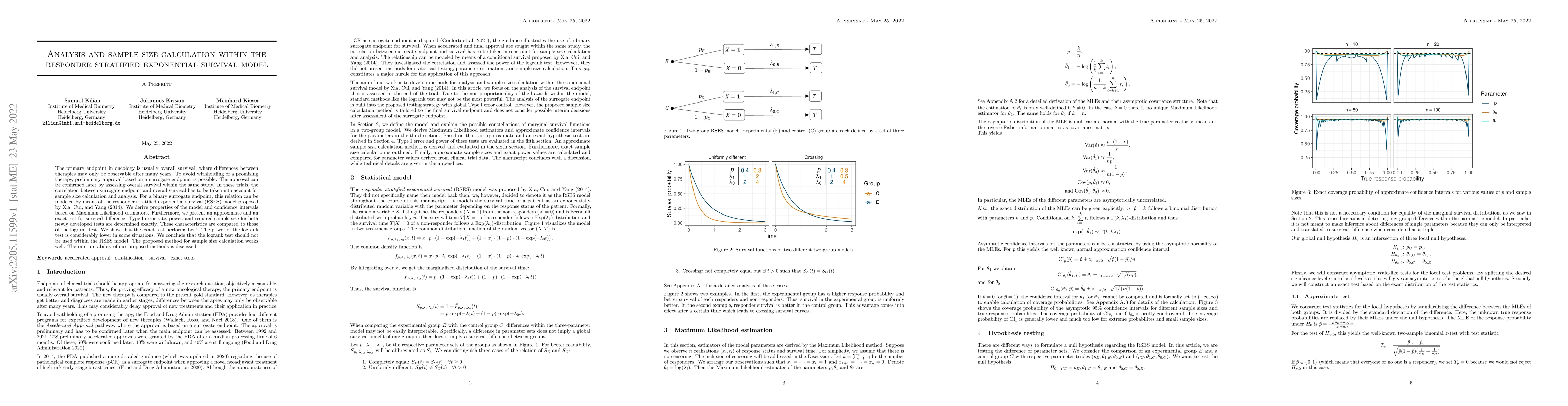 Thumbnail for Analysis and sample size calculation within the responder stratified
  exponential survival model
