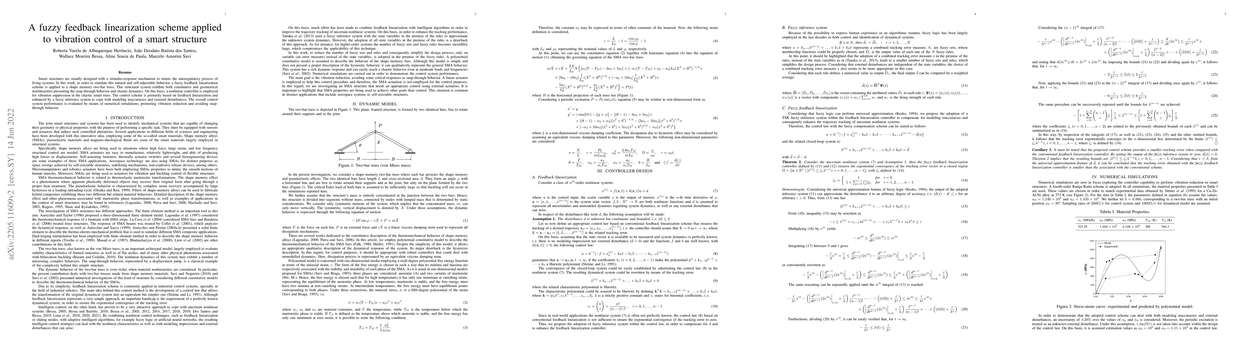 Thumbnail for A fuzzy feedback linearization scheme applied to vibration control of a
  smart structure
