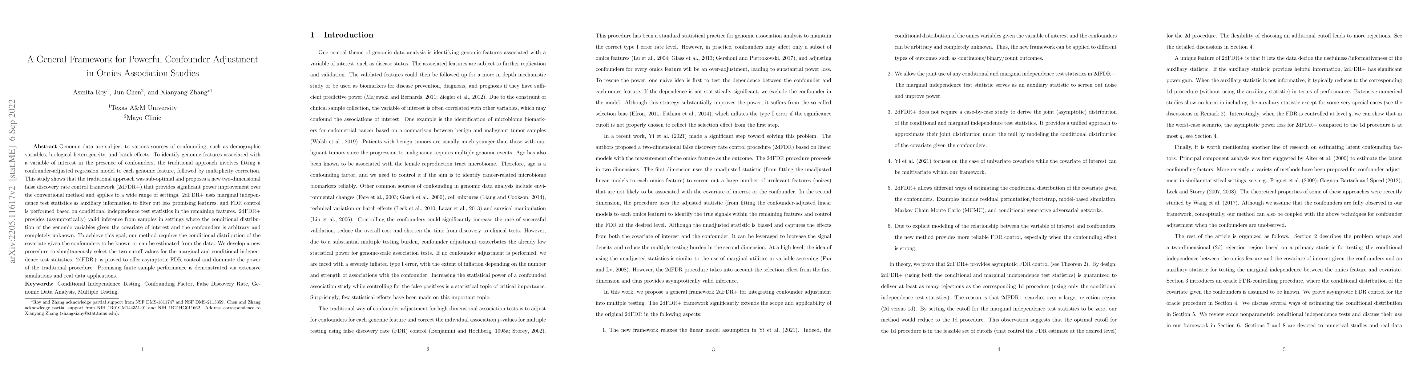 Thumbnail for A General Framework for Powerful Confounder Adjustment in Omics
  Association Studies