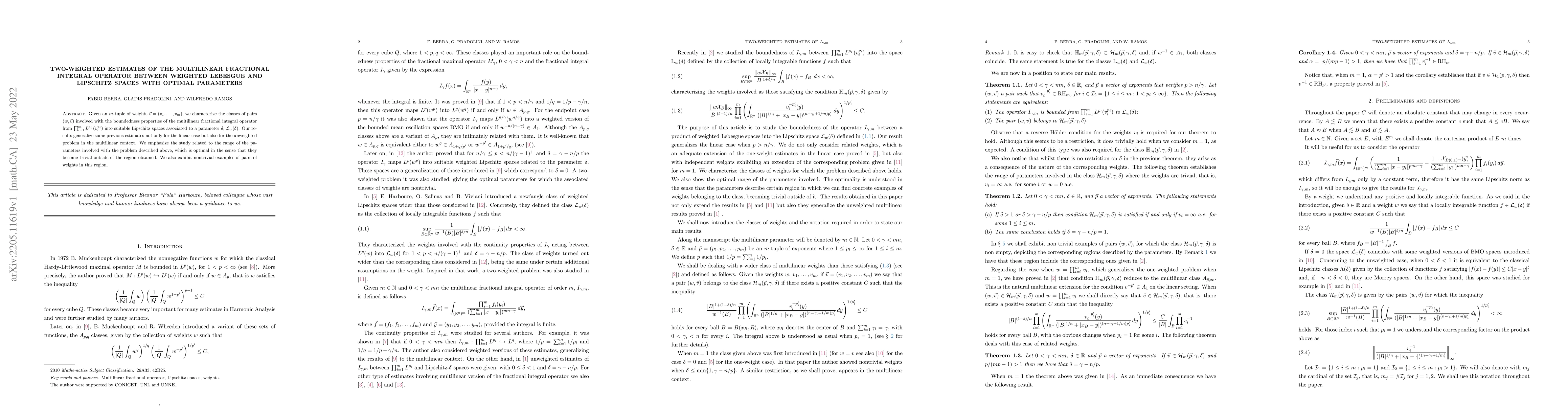 Thumbnail for Two-weighted estimates of the multilinear fractional integral operator
  between weighted Lebesgue and Lipschitz spaces with optimal parameters