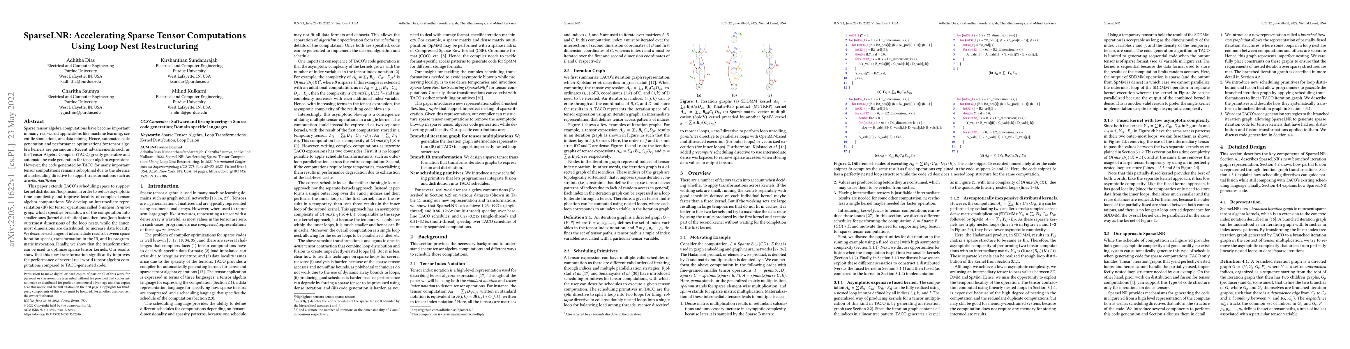Thumbnail for SparseLNR: Accelerating Sparse Tensor Computations Using Loop Nest
  Restructuring