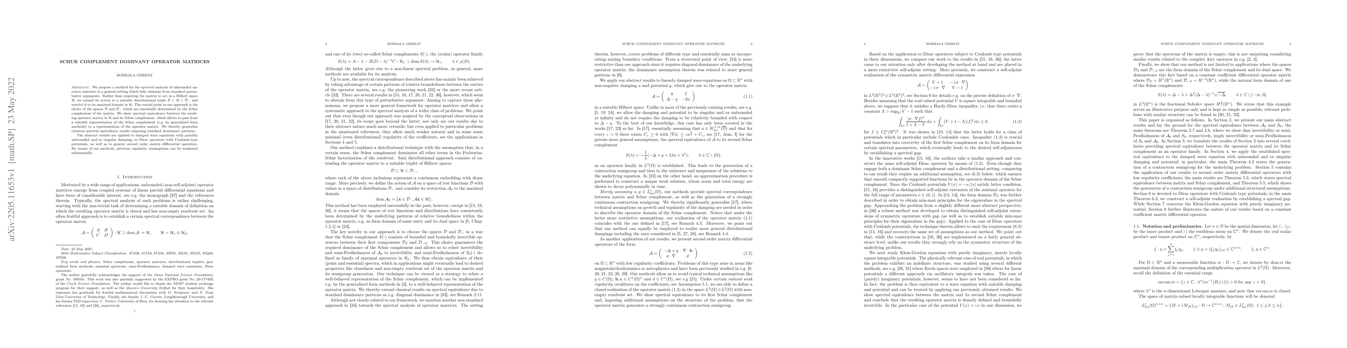 Thumbnail for Schur complement dominant operator matrices