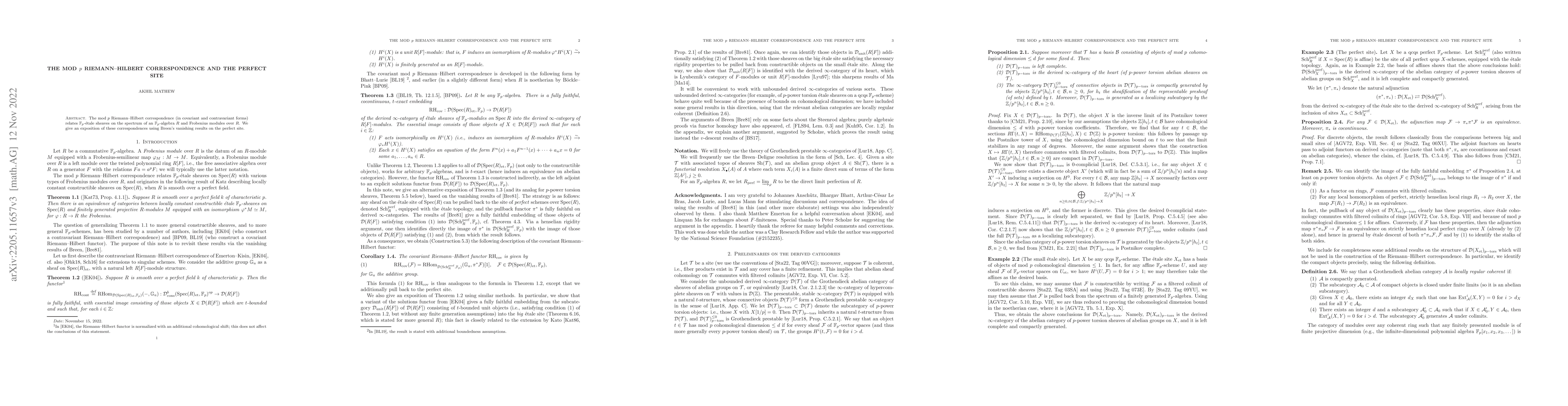 Thumbnail for The mod $p$ Riemann-Hilbert correspondence and the perfect site