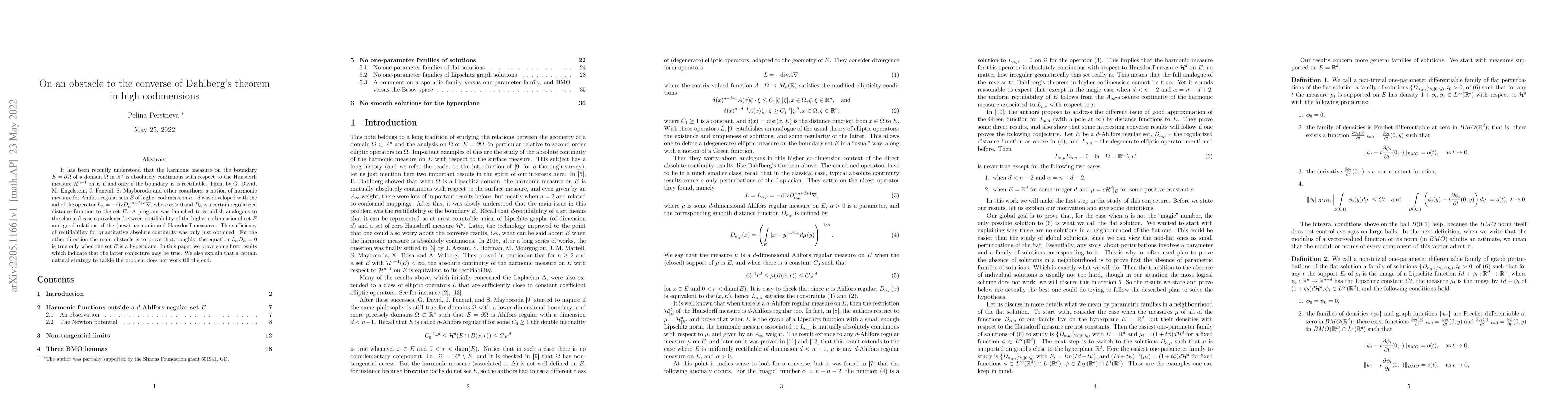 Thumbnail for On an obstacle to the converse of Dahlberg's theorem in high
  codimensions