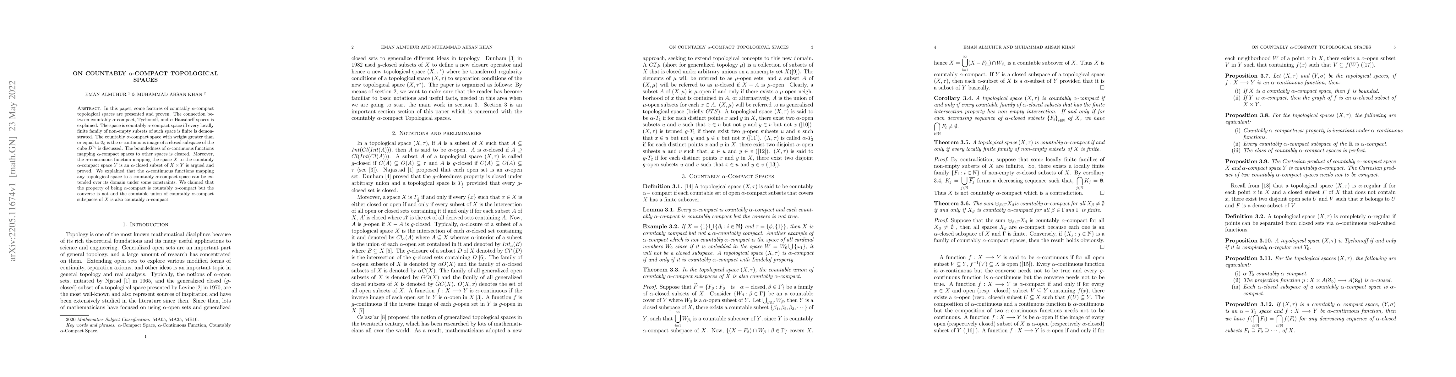 Thumbnail for On Countably $\alpha$-Compact Topological Spaces