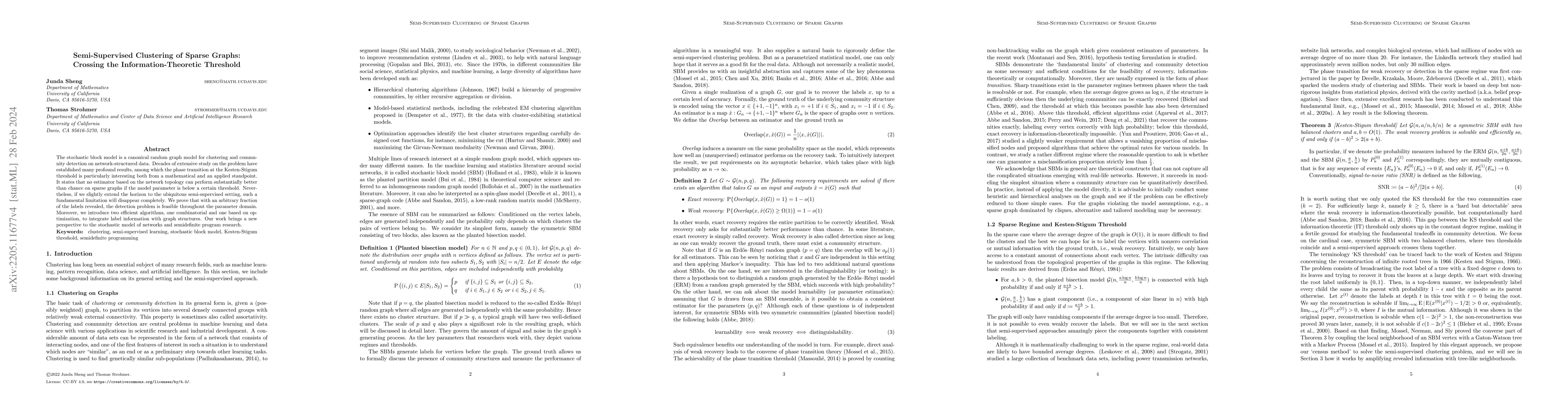 Thumbnail for Semi-Supervised Clustering of Sparse Graphs: Crossing the
  Information-Theoretic Threshold