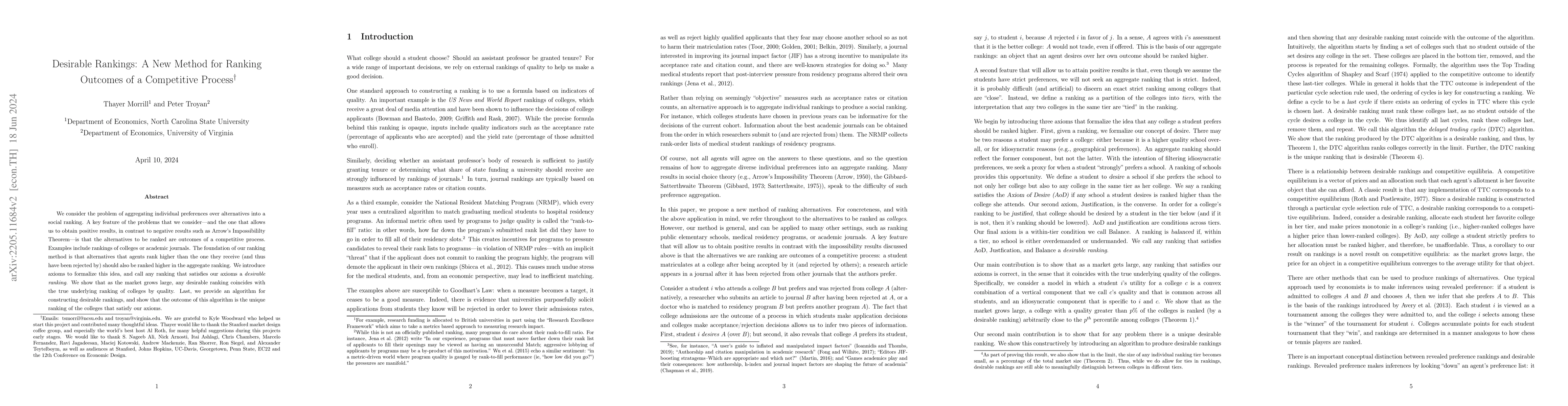 Thumbnail for Desirable Rankings: A New Method for Ranking Outcomes of a Competitive
  Process