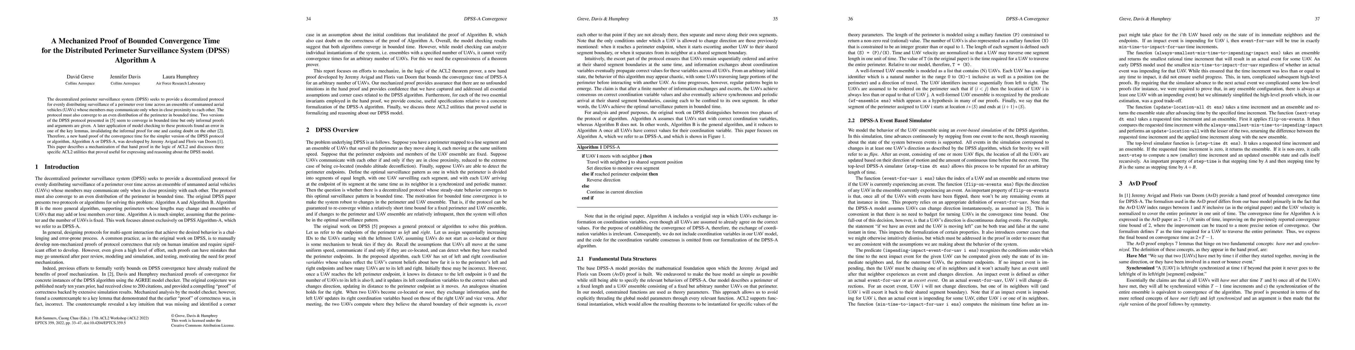 Thumbnail for A Mechanized Proof of Bounded Convergence Time for the Distributed
  Perimeter Surveillance System (DPSS) Algorithm A