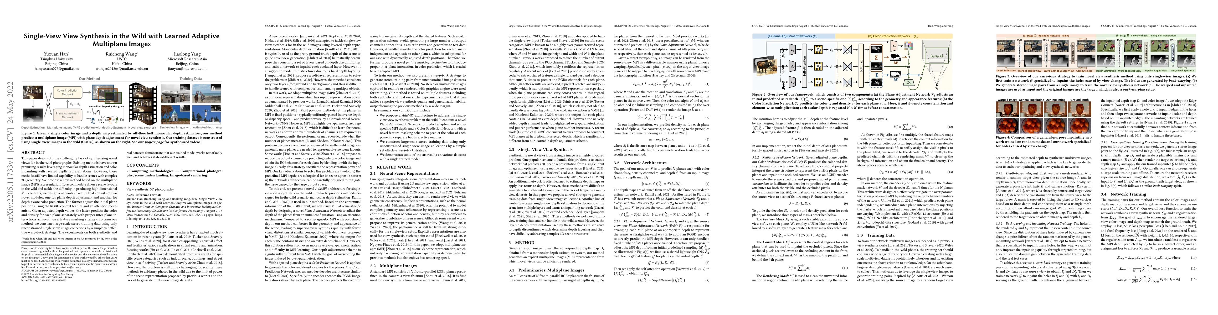 Thumbnail for Single-View View Synthesis in the Wild with Learned Adaptive Multiplane
  Images