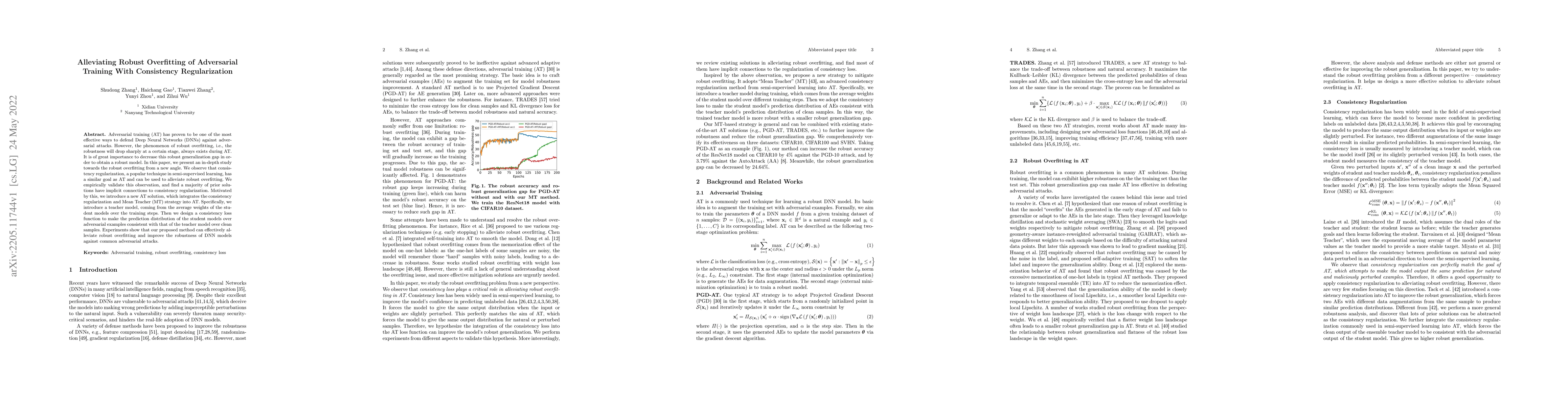 Thumbnail for Alleviating Robust Overfitting of Adversarial Training With Consistency
  Regularization